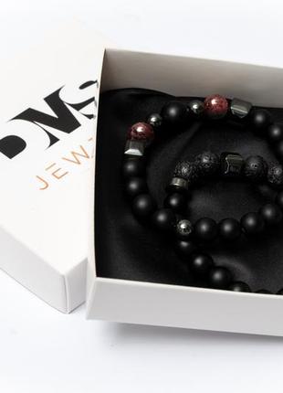 Shungite, garnet, lava stone, hematite double bracelet for men or women, natural stone beads 8 mm4 photo