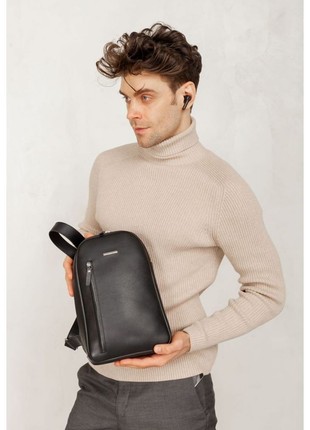 Black leather men's backpack on one shoulder Chest Bag (BN-BAG-42-g)3 photo