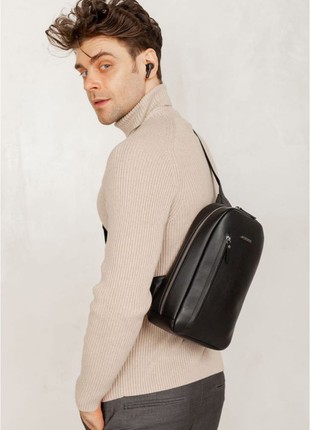 Black leather men's backpack on one shoulder Chest Bag (BN-BAG-42-g)2 photo