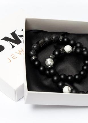 Shungite, cacholong, lava, hematite double  bracelet3 photo