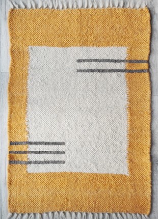 Handwoven Wool carpet, rug with embroidery