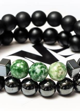 Shungite, agate, hematite double bracelet harmony of agate3 photo