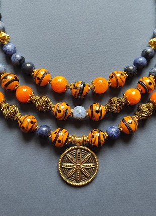 Necklace "Ukrainian sunset" from glass beads and sodalite2 photo