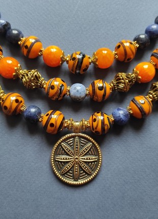 Necklace "Ukrainian sunset" from glass beads and sodalite6 photo