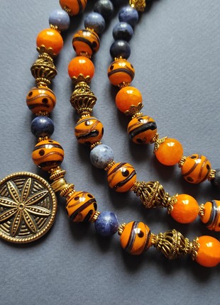 Necklace "Ukrainian sunset" from glass beads and sodalite5 photo