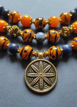 Necklace "Ukrainian sunset" from glass beads and sodalite4 photo