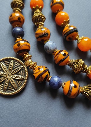 Necklace "Ukrainian sunset" from glass beads and sodalite7 photo