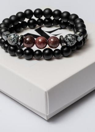Shungite, garnet, obsidian, hematite double bracelet2 photo