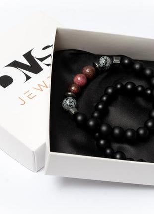 Shungite, garnet, obsidian, hematite double bracelet4 photo