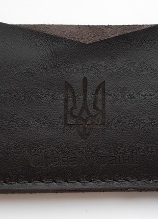Black leather card holder with the coat of arms of Ukraine4 photo