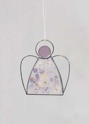 Angel stained glass wall hanging art, Window suncatcher decor