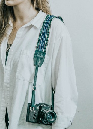 Strap for camera leather+cotton, green2 photo