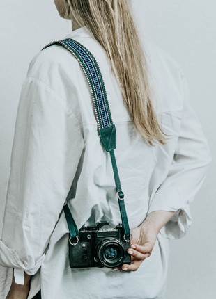 Strap for camera leather+cotton, green