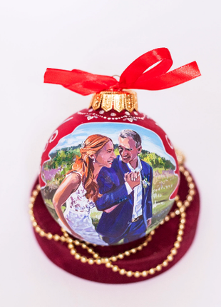 Personalized Red Couple Gift Ornament, Custom Portrait From Photo – Two persons