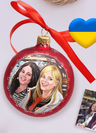 Personalized Red Gift Ornament, Custom Sisters Portrait From Photo – Two persons