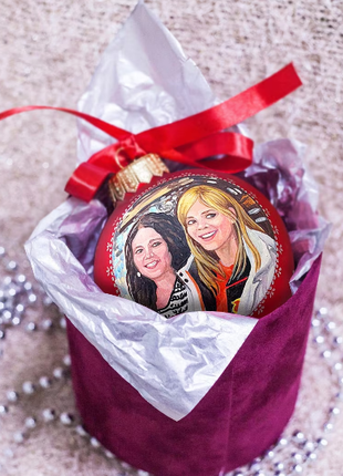Personalized Red Gift Ornament, Custom Sisters Portrait From Photo – Two persons2 photo
