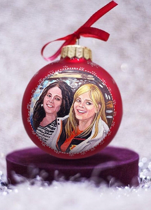 Personalized Red Gift Ornament, Custom Sisters Portrait From Photo – Two persons3 photo