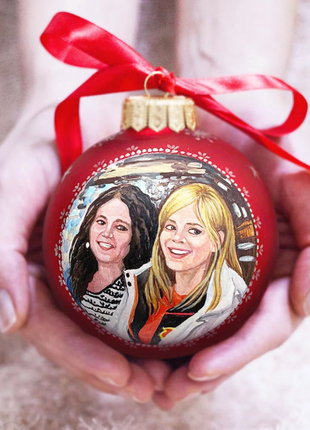 Personalized Red Gift Ornament, Custom Sisters Portrait From Photo – Two persons4 photo