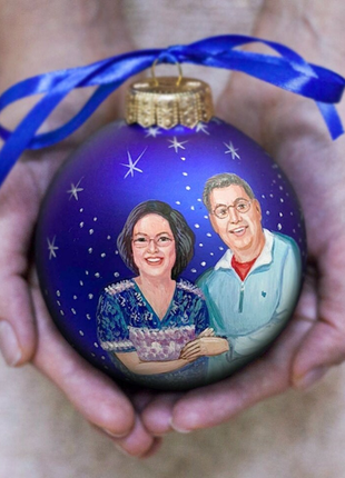 Personalized Anniversary Gift Blue Ornament, Custom Portrait From Photo – Two persons3 photo