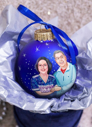 Personalized Anniversary Gift Blue Ornament, Custom Portrait From Photo – Two persons6 photo