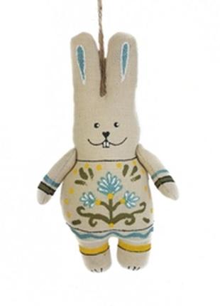 Hare with paws with blue flowers
