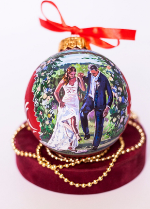 Personalized Red Ornament Wedding Gift for Couples, Custom Portrait From Photo – Two persons