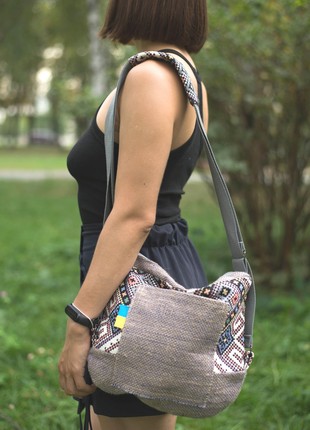 Women Backpack Purse made of natural textile  "Pearl"3 photo