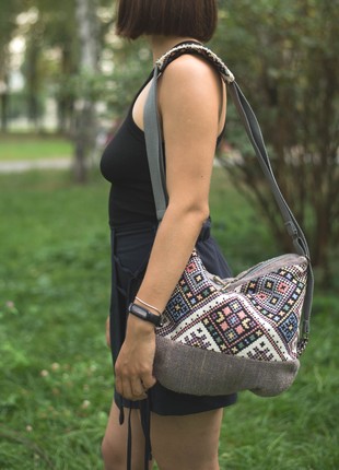 Women Backpack Purse made of natural textile  "Pearl"6 photo