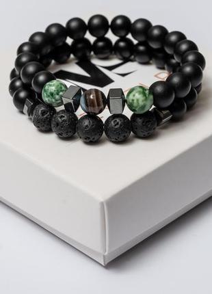 Shungite, agate, lava stone, hematite double bracelet for men or women, natural stone beads 8 mm2 photo