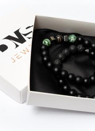 Shungite, agate, lava stone, hematite double bracelet for men or women, natural stone beads 8 mm4 photo