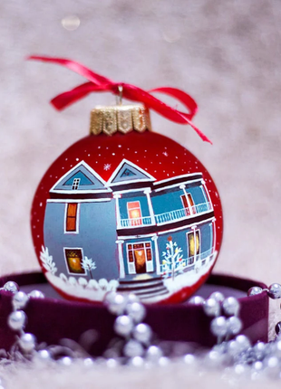 Custom house ornament, Hand Painted on Red Glass Bauble by Photo, Couple Gift