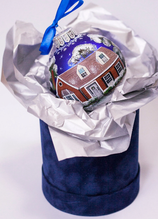 Custom house ornament, Hand Painted on Blue Glass Bauble by Photo, Family Gift5 photo