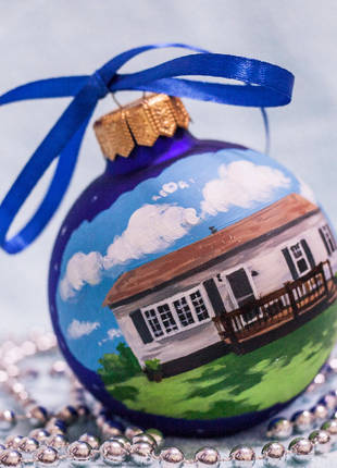 Custom house ornament, Hand Painted on Blue Glass Bauble by Photo, Family Gift6 photo
