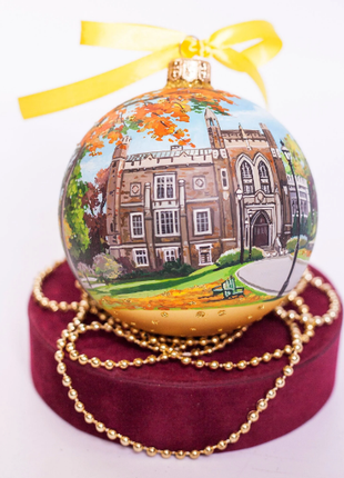 Custom house ornament, Hand Painted on Gold Glass Bauble by Photo, College Graduation Gift