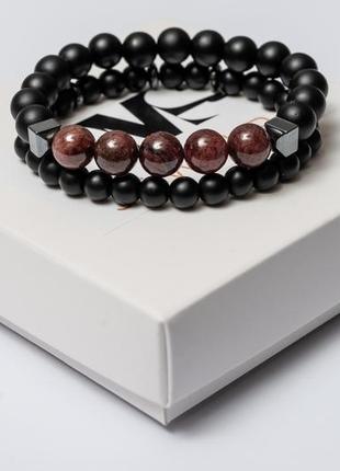 Shungite, garnet, hematite double bracelet2 photo