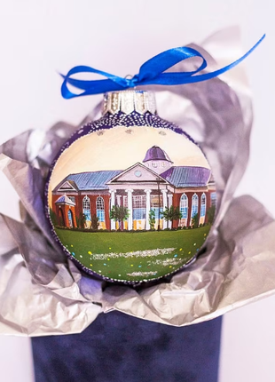 Custom house ornament, Hand Painted on Blue Glass Bauble by Photo, College Graduation Gift