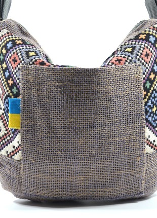 Women Backpack Purse made of natural textile  "Pearl"2 photo