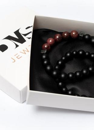 Shungite, garnet, hematite double bracelet4 photo
