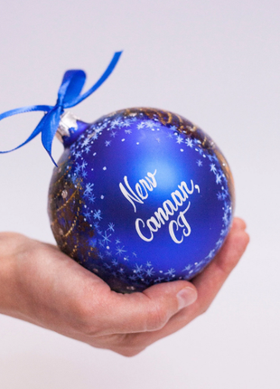 Custom house ornament, Hand Painted on Blue Glass Bauble by Photo, Memorabilia Gift2 photo