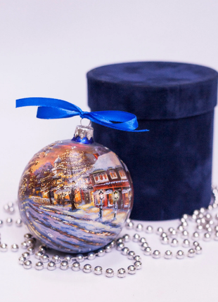 Custom house ornament, Hand Painted on Blue Glass Bauble by Photo, Memorabilia Gift7 photo