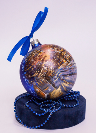 Custom house ornament, Hand Painted on Blue Glass Bauble by Photo, Memorabilia Gift8 photo