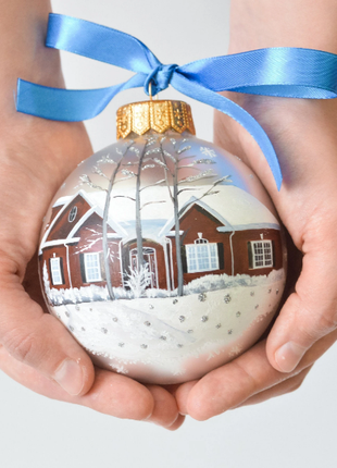 Custom house ornament, Hand Painted on Silver Glass Bauble by Photo, Family Gift