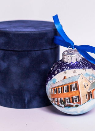 Custom house ornament, Hand Painted on Blue Glass Bauble by Photo, Gift for parents6 photo