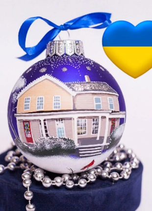 Custom house ornament, Hand Painted on Blue Glass Bauble by Photo, Gift for best friend2 photo