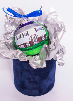 Custom house ornament, Hand Painted on Blue Glass Bauble by Photo, Gift for best friend5 photo
