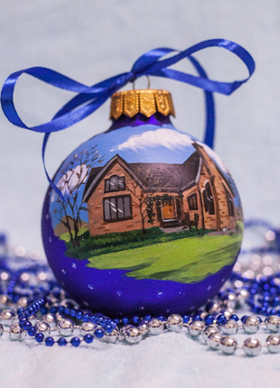 Custom house ornament, Hand Painted on Blue Glass Bauble by Photo, Gift for best friend6 photo