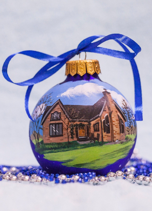 Custom house ornament, Hand Painted on Blue Glass Bauble by Photo, Gift for best friend7 photo