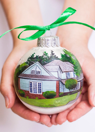 Custom house ornament, Hand Painted on Silver Glass Bauble by Photo, Gift for best friend
