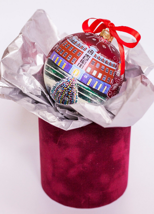 Custom house ornament, Hand Painted on Red Glass Bauble by Photo, College Graduation Gift3 photo