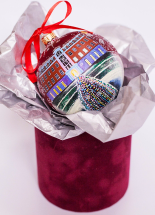 Custom house ornament, Hand Painted on Red Glass Bauble by Photo, College Graduation Gift4 photo